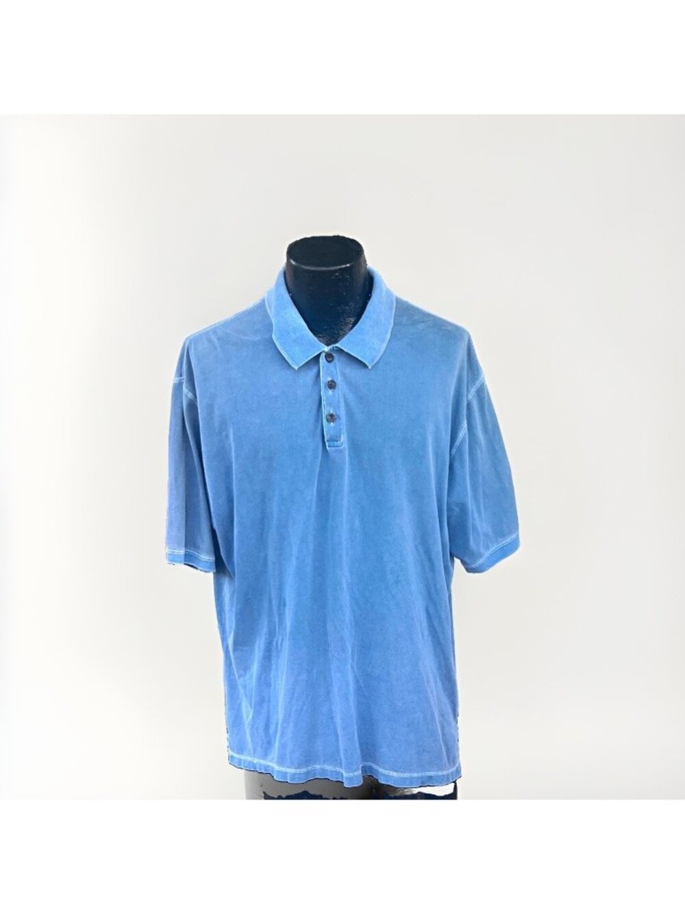 Vintage Woolrich Wash Faded Blue Short Sleeve Polo Shirt Mens Large